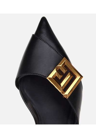 Hotiç Kadın Deri Siyah Gold Tokalı Kısa Topuklu Stiletto