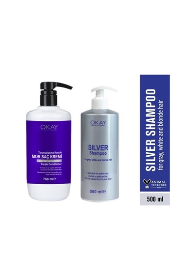 Okayprofessıonnel Silver Şampuan 500 Ml. Turunculaşma Karşıtı Şampuan + Mor Saç Kremi 750ml Boyalı
