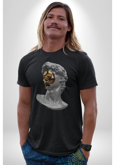 Modern Sanat Apollo Unisex Unisex Siyah Organik Baskılı T-shirt Penye Yüksek Kalite Siyah