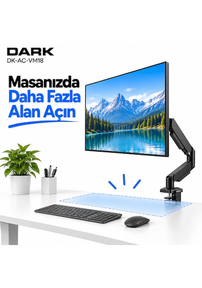 Dark VM18 13-32" 1 Adet Monitör Takılabilen, Amortisörlü, Dikey&Yatay Kullanım, Max.9KG Destekli, 360° Dönebilen, VESA, Masa Monte Monitör Kolu (DK-AC-VM18) Dark VM18 13-32" 1 Adet Monitör Takılabilen, Amortisörlü, Dikey&Yatay Kullanım, Max.9KG Destekli, 360° Dönebilen, VESA, Masa Monte Monitör Kolu (DK-AC-VM18)