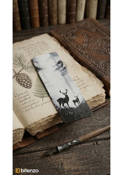 Geyik Ve Yavru Geyik Temalı Kabartma Dokulu Kitap Ayracı - Doğa Manzaralı Kitap Aksesuarı