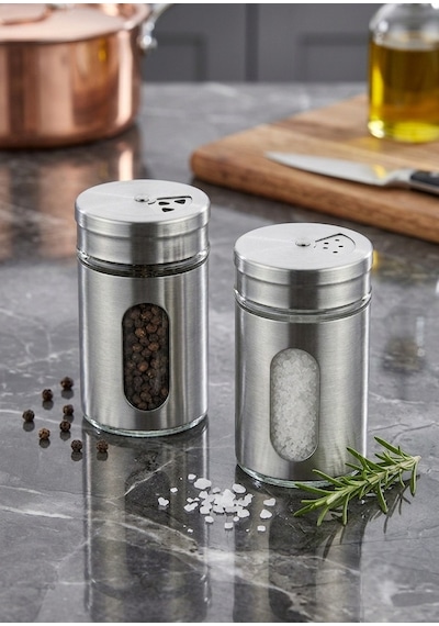 Rossel Premium Metal Kaplamalı Cam Tuz-biber-baharat Kabı Bh-1333 Açık Gri