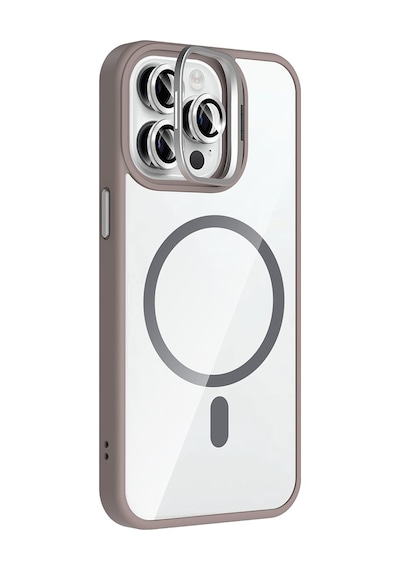 Apple Uyumlu iPhone 14 Pro Max Kılıf Standlı + Kamera Lens Koruma Setli M-safe Şarj Özellikli Mkst Desert Titanyum Desert Titanyum