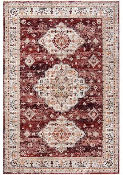 Hoom Rugs Otantik 2609 Kırmızı Vintage Desenli Salon Halısı