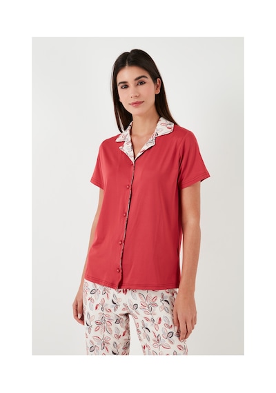 Lela Regular Fit Gömlek Yaka Kısa Kollu Bayan Pijama Takımı 65730101 Kırmızı