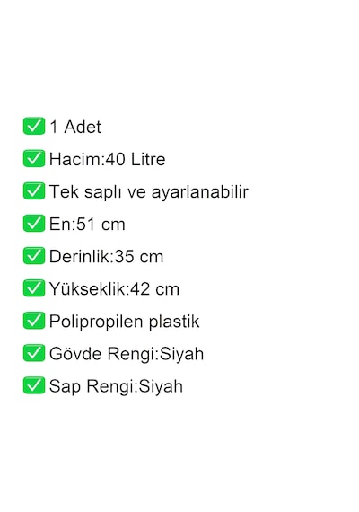 2 Tekerlek Plastik Alışveriş El Sepeti 40 Litre Siyah 1 Adet / En:51 Boy:35 Yükseklik:42 Cm
