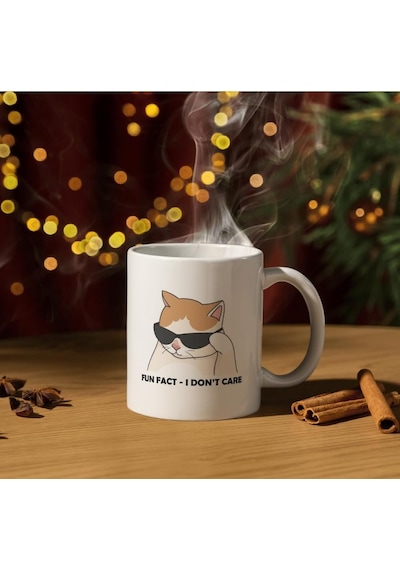 Umurumda Değil Kedi Baskılı Kupa Bardak Komik Yazılı Hediyelik Çay Kahve Kupası Beyaz - Çok Renkli