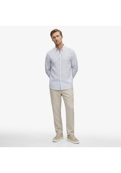 Nautica Erkek Mavi Regular Fit Çizgili Keten Gömlekçizgiliw65451t