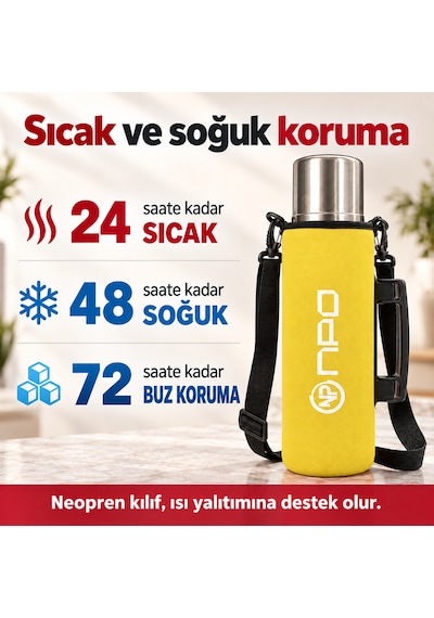 Npo Nt01 2 Katman Vakum Teknolojili 24h Sıcak 48h Soğuk 72h Buzlu Koruma Çelik Termos Sarı Kılıflı