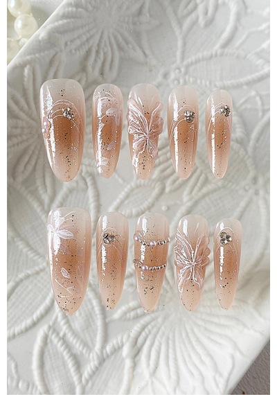 Xsmall Beden Uzun Stiletto Nail Art 10 Adet Takma Tırnak Seti T078 Uzun Stiletto
