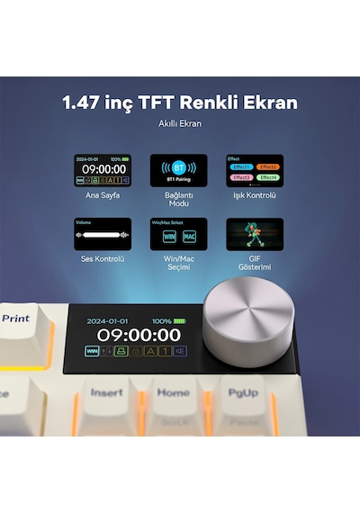 Royal Kludge Rk S85 Lcd Ekranlı Kablosuz Mekanik Oyuncu Klavyesi
