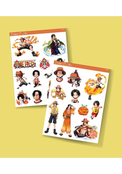 Portgas D. Ace-one Piece 2li Sticker Set - Telefon Süsleme Etiketleri-ödül Çıkartmaları- Anime Etiketi Turuncu