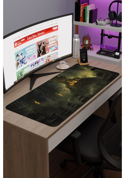 Demon's Souls Kaymaz Dikişli Kauçuk Oyuncu Mousepad V4 - 90x40 Xxl Gaming Mouse Pad Fare Altlığı