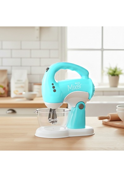 Sesli Işıklı Pilli 360 Derece Dönen Full Fonksiyon Mikser- Pilli Mixer Oyuncak Mikser Hamur Makinesi Mavi