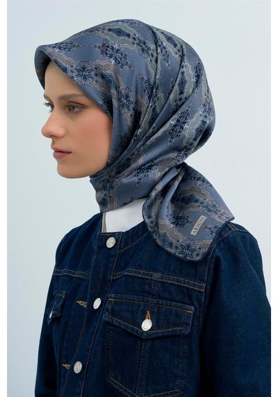 Armine İpek Eşarp 2026 Yaz - 9522-52 Açık Lacivert Twill