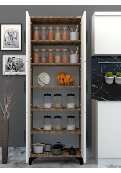 % 100 Mdf 6 Kapaklı Çok Amaçlı Kiler, Banyo, Ayakkabılık, Balkon Dolap Kapaklar:beyaz Parlak--gövde Sümla