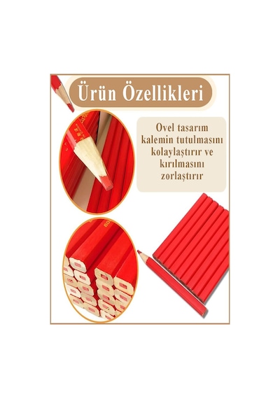 Marangoz Kalem Kırmızı Oval 6 Adet 1 Paket Kalın Oval Marangoz İnşaat Kalemi Aşap Beton İşaretleme Kalemi Kalın Kalem