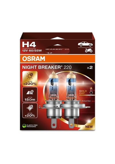 H4 Night Braker 220 Ampul, 12v,%220 Fazla Işık, 2'li Paket