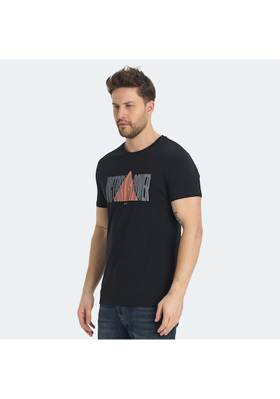 Slazenger RAVID IN Erkek Baskılı Siyah Tişört