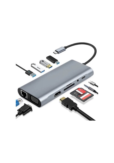 Usb Type C To Hdmi 4k 30hz Vga 1080p Ethernet Usb Hub Kart Okuyucu Pd 87w Çevirici Kablo