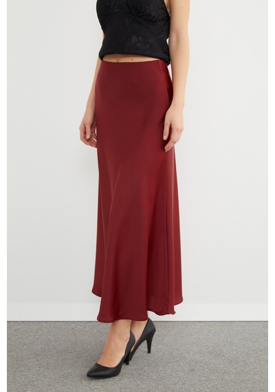 Fullamoda Beli Lastikli Maxi Boy Saten Etek Bordo