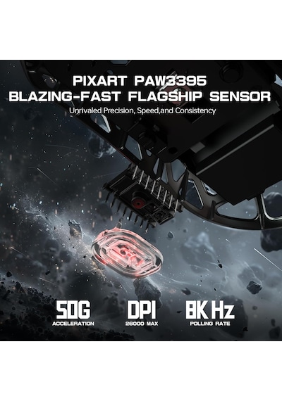 R3 Magnezyum Alaşımlı Kablosuz Gaming Mouse 46g Ultra Hafif, Pixart Paw3395 Sensör, 8k Tepki Hızı, Bt/2.4g/kablolu Üçlü Mod, 26000 Dpı Ayarlanabilir, Windows/xbox/ps Uyumlu - Black