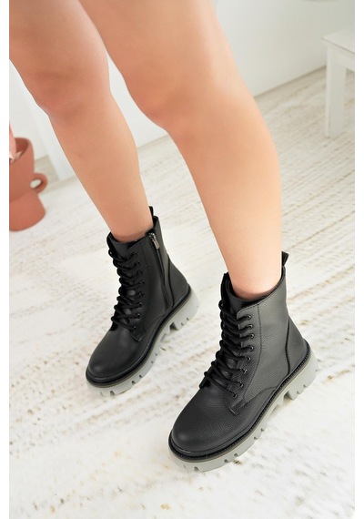 Nesil Shoes Dvm 5010 Siyah Bağcıklı Kadın Bot-siyah Siyah