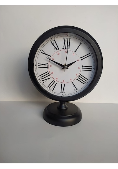 Siyah Renkli Metal Ofis Salon Masa Saati 25*20 cm R1