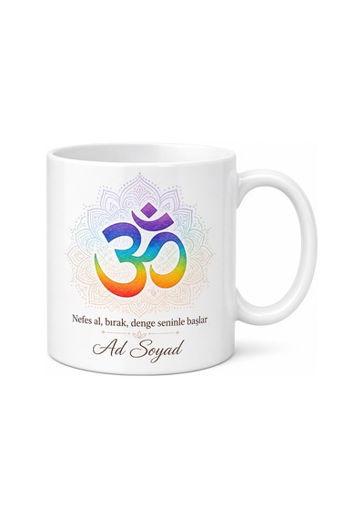 Yoga Meditasyon Çakra Renkleri Om Sembolü Zihinsel Denge Kupa Bardak Hediye Beyaz / Çok Renkli