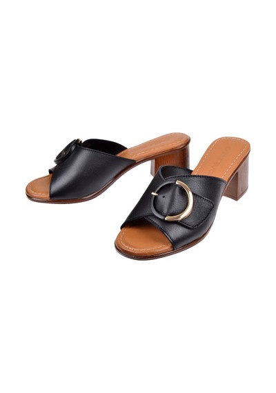 Castle Black Hakiki Deri 6 Cm Topuklu Kadın Terlik Cb-4576 Siyah