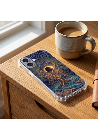 Printify Tecno Spark7t İle Uyumlu Simya Serisi Kozmik Denge Tasarımlı Uv Baskılı Köşe Korumalı Antişok Kılıf Şeffaf