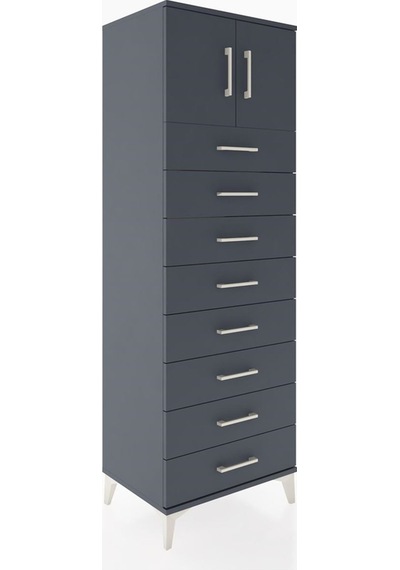 Hyperion Dolap Tek Raflı 8 Çekmeceli 2 Kapaklı 60x44x182 Antr... Antrasit