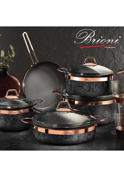 Brioni Royal Stone 9 Parça Antrasit&Bakır Taş Granit Tencere Seti