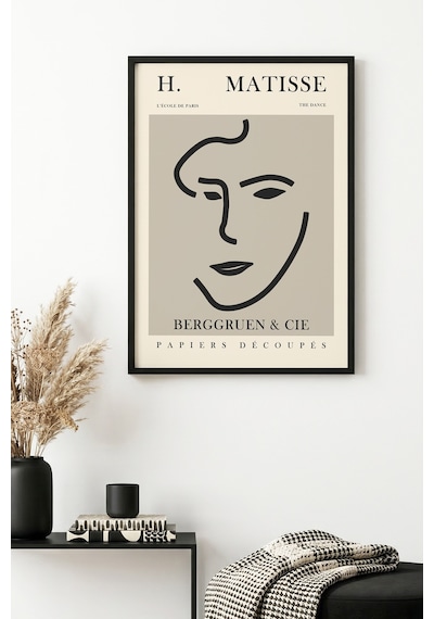 Doğal Ahşap Çerçeveli Minimalist Yüz Desenli Tablo - Pastel Huhu1118