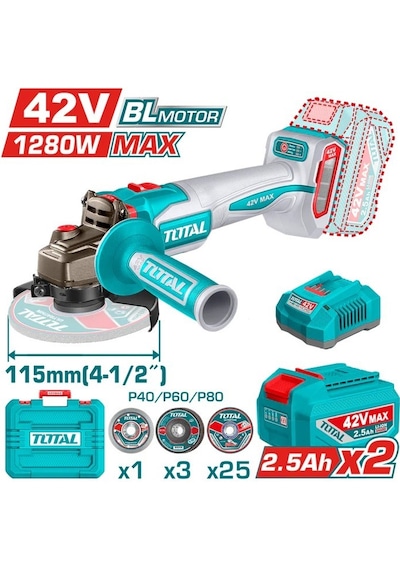 Total TAGLI4128112E 42V Li-Ion Akülü Kömürsüz Tașlama