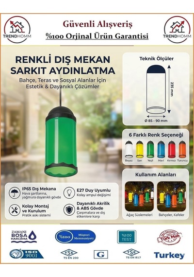 Trendhomm Ağaç Feneri - Dekoratif Bahçe Feneri - Su Geçirmez - Yeşil