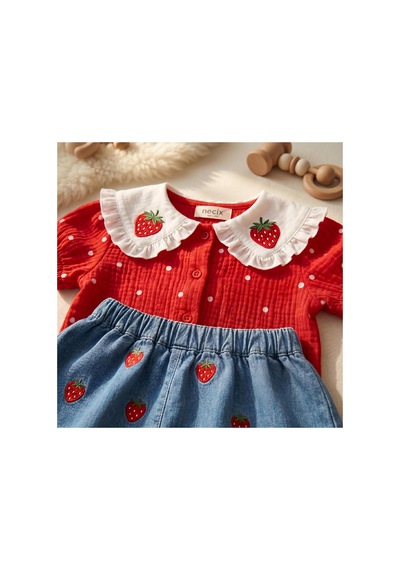 Altıntaş Baby Fisto Çilek Yaka İşlemeli %100 Pamuk Müslin Kumaşlı Mini Kot Etekli İkili Bayramlık Takım Kırmızı Mavi Kırmızı Mavi Altıntaş Baby Fisto Çilek Yaka İşlemeli %100 Pamuk Müslin Kumaşlı Mini Kot Etekli İkili Bayramlık Takım Kırmızı Mavi Kırmızı Mavi