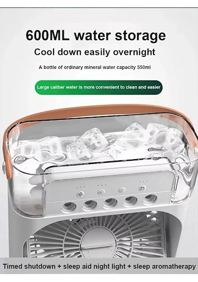 10w Buzlu Vantilatör 600ml Su Buharlı Soğutucu Fan Rgb Işıklı 3 Kademe Hız