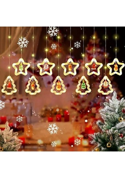 Yüksek Kalite 3.30 Metre Gün Işığı Noel Salkım Led Işık 10 Dal Çam Ağacı Yıldızlı Figürlü Salkım Işık