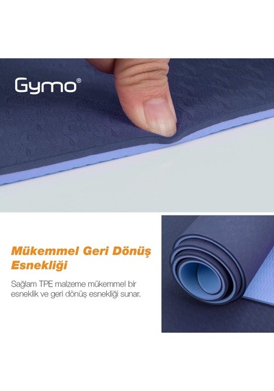 Gymo Ekolojik 6mm Tpe Yoga Matı Pilates Minderi Diz Dirsek Koruyucu Matlı Set Mürdüm