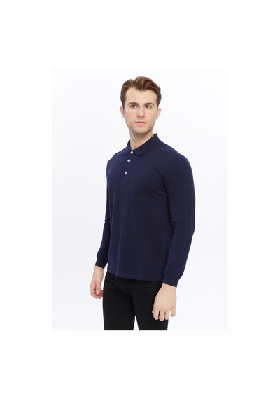 Uniprom Erkek Uzun Kollu Polo Yaka Pamuk Tişört Uzun Kollu T Shirt Lacivert Lacivert