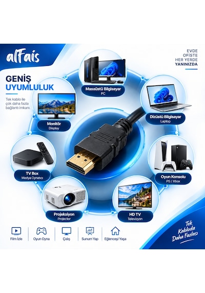 Alfais 6059 Hdmi Tv Lcd Monitör Erkek Kablosu 1.5 Metre High Speed Altın Uçlu Bağlantı Kablo