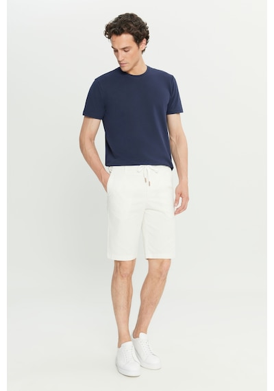 Erkek Beyaz Pamuklu Slim Fit Dar Kesim Beli Bağlamalı Yan Cepli Esnek Şort Beyaz