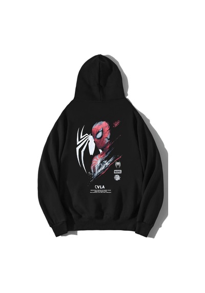 Brz Collection Unisex Oversize Cvla Spiderman Hoodie Siyah