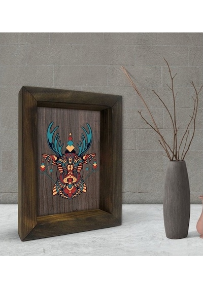 Bk Gift Geyik Tasarımlı Dekoratif Doğal Masif Ahşap Çerçeve 15X20 (500610068)