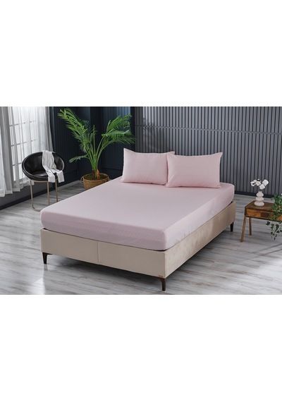 Colourful Fitted Çarşaf Çift King Size - Pudra