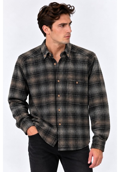 Classics Men Regular Fit Erkek Kışlık Hakiki Oduncu Gömleği Sütlü Kahve