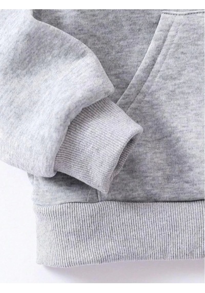 Çocuk Unisex Kapüşonlu Kedicik Baskılı Pamuklu Sweatshirt - Gri