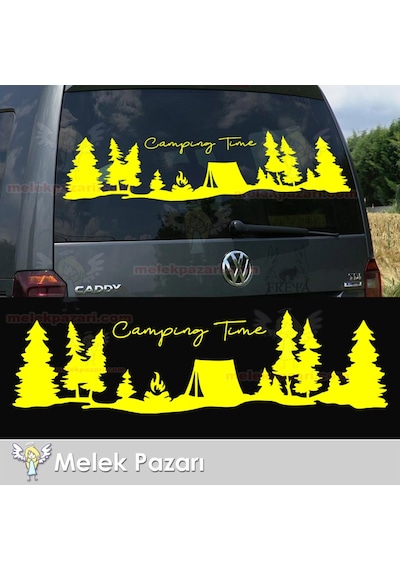 Kamp Zamanı, Camping Time Orman Manzara Karavan Sticker, Kamp Sti