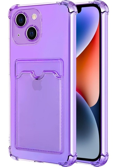 Apple Uyumlu iPhone 13 Mini Kılıf Darbe Emici Köşe Korumalı Kartlıklı Cüzdanlı Silikon Kapak - Lila